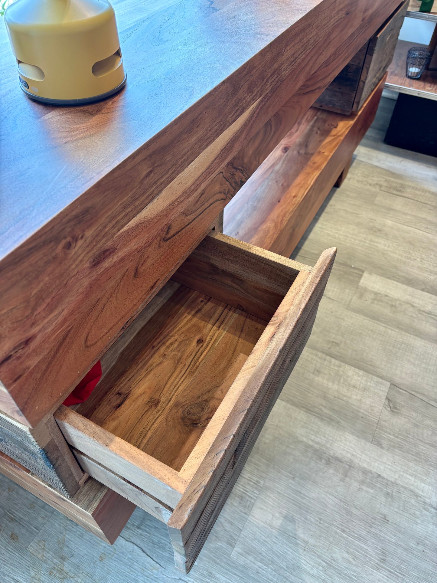 Recycled and Acacia Wood Console Table with Two Drawers