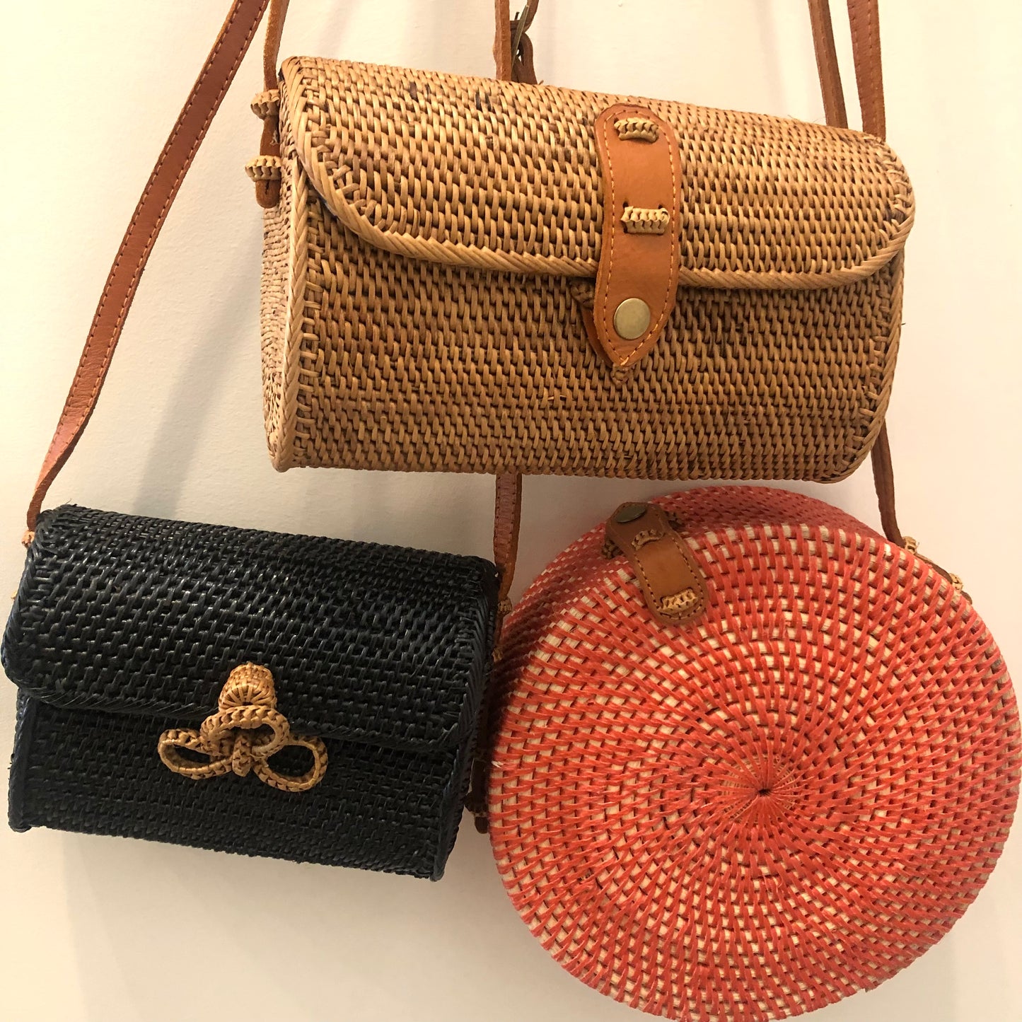 "Sedona Orange" Round Rattan Bag