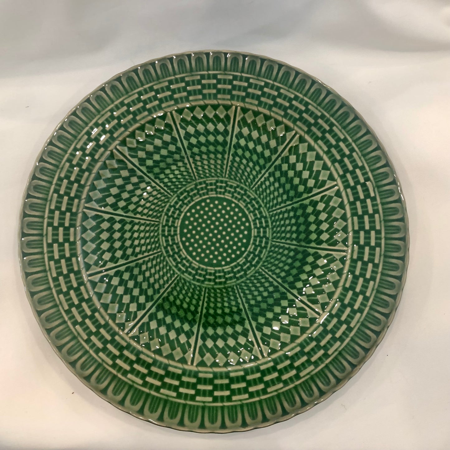 Green Glazed Basketweave Plate