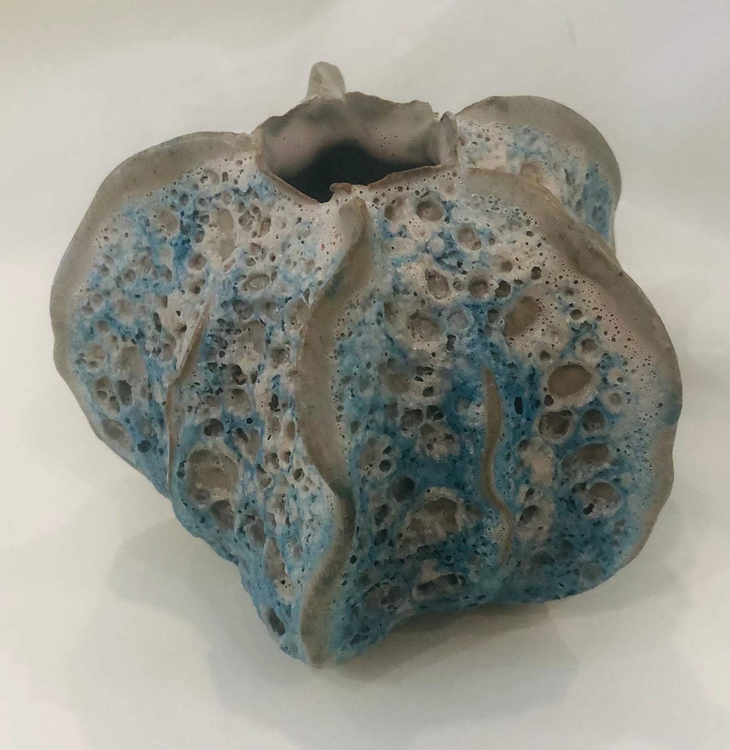 Vase, Mini, Sea Blue Ruffle Design