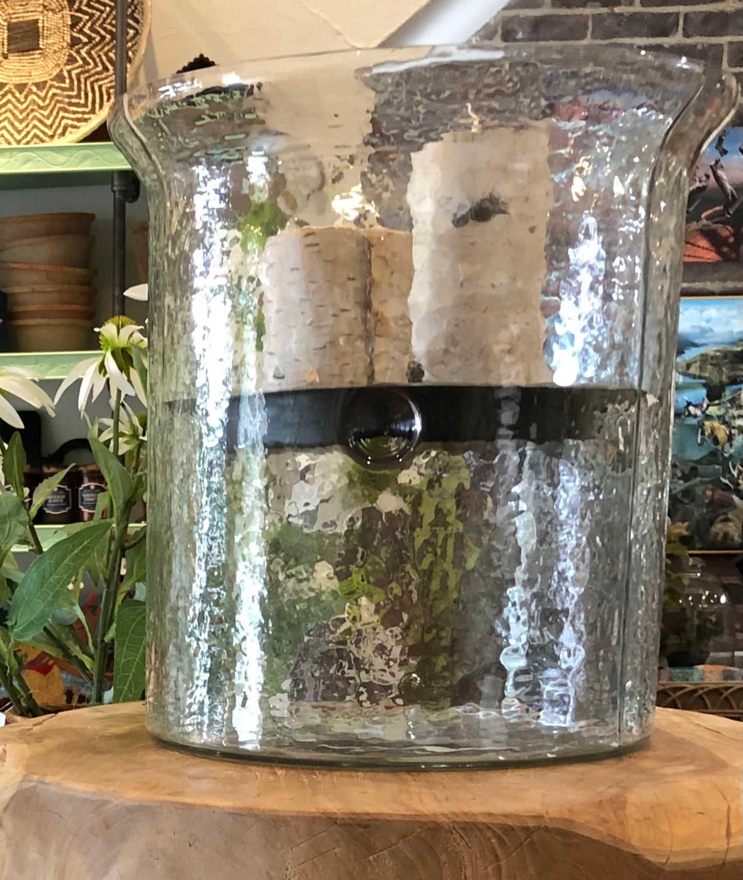 Candle Cylinder w/Pan, Hammered Glass