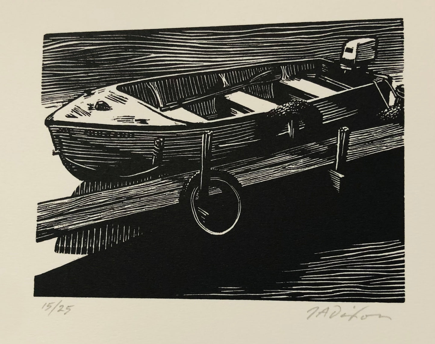 John Dixon/ Wood Engraving/"Waiting for Joe"/Sleeved Print 4" x 3" image