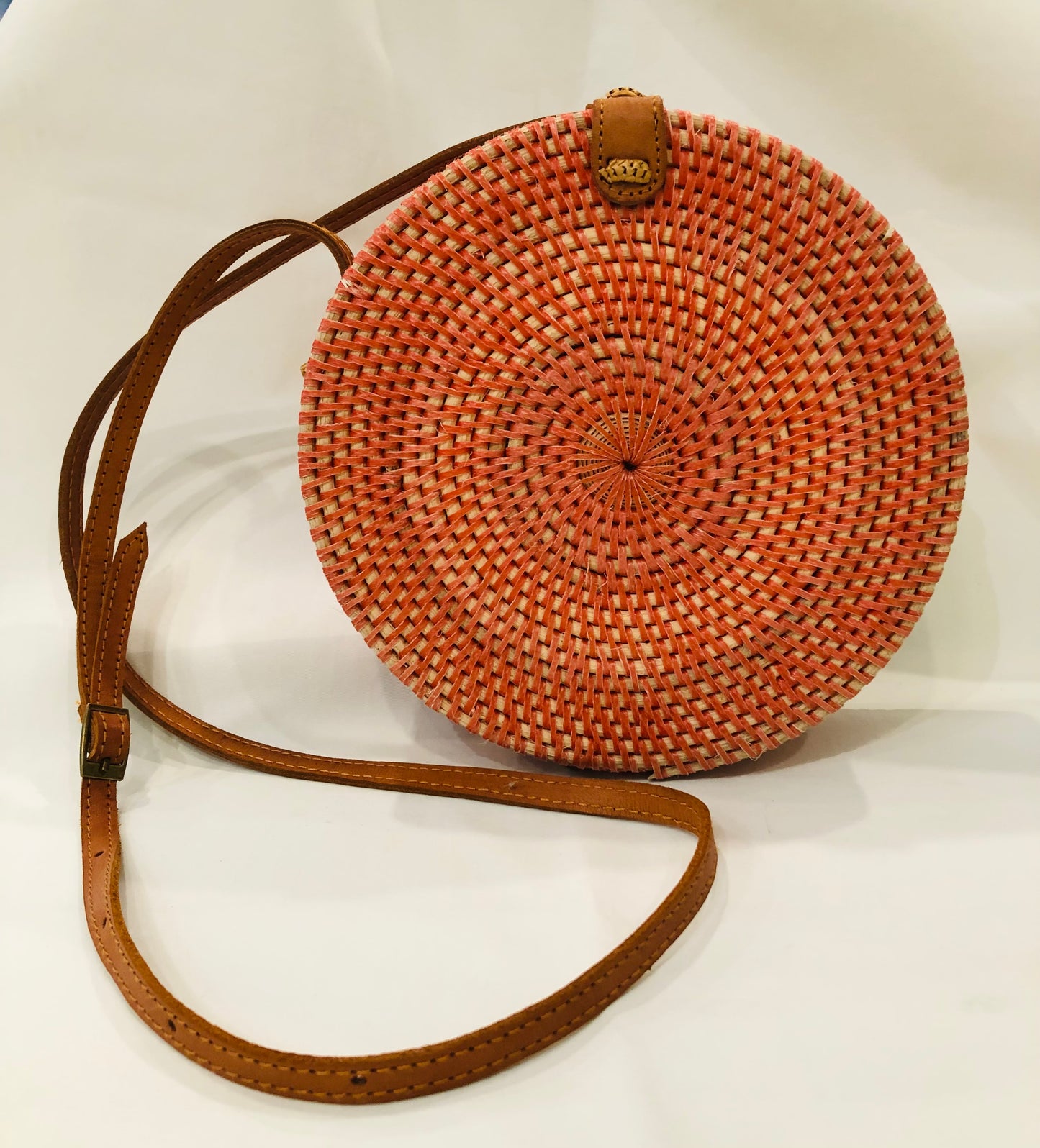 "Sedona Orange" Round Rattan Bag