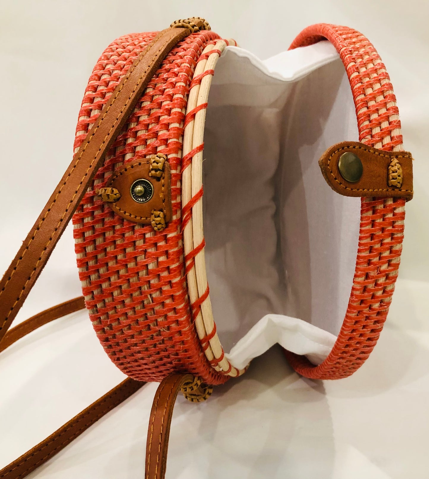 "Sedona Orange" Round Rattan Bag