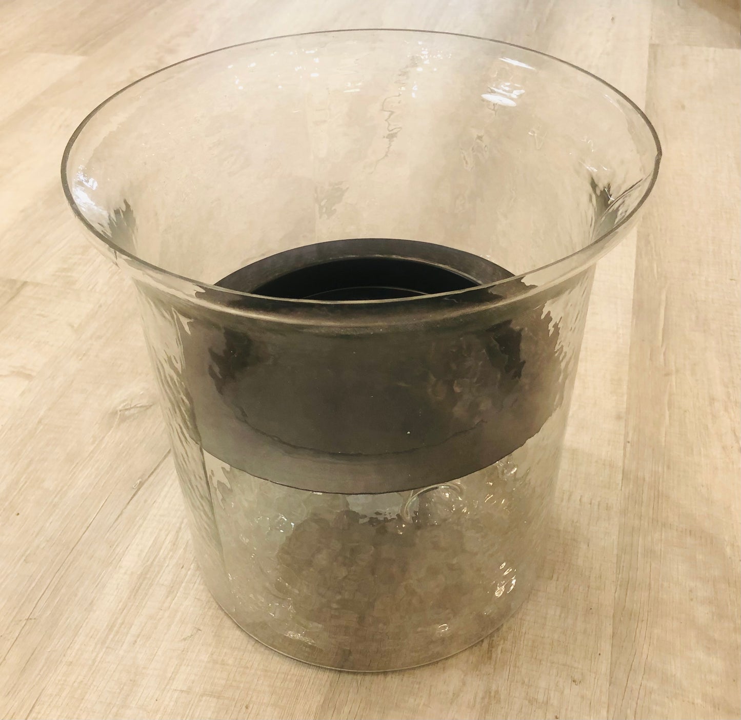 Candle Cylinder w/Pan, Hammered Glass