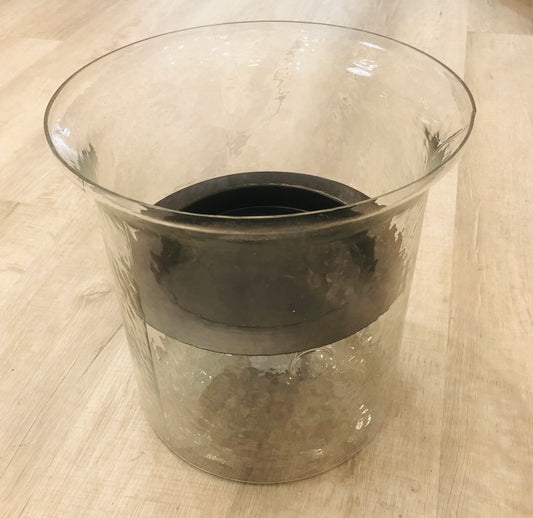 Candle Cylinder w/Pan, Hammered Glass