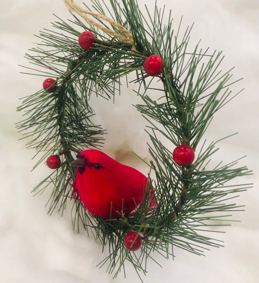 Twig Wreath with Red Bird