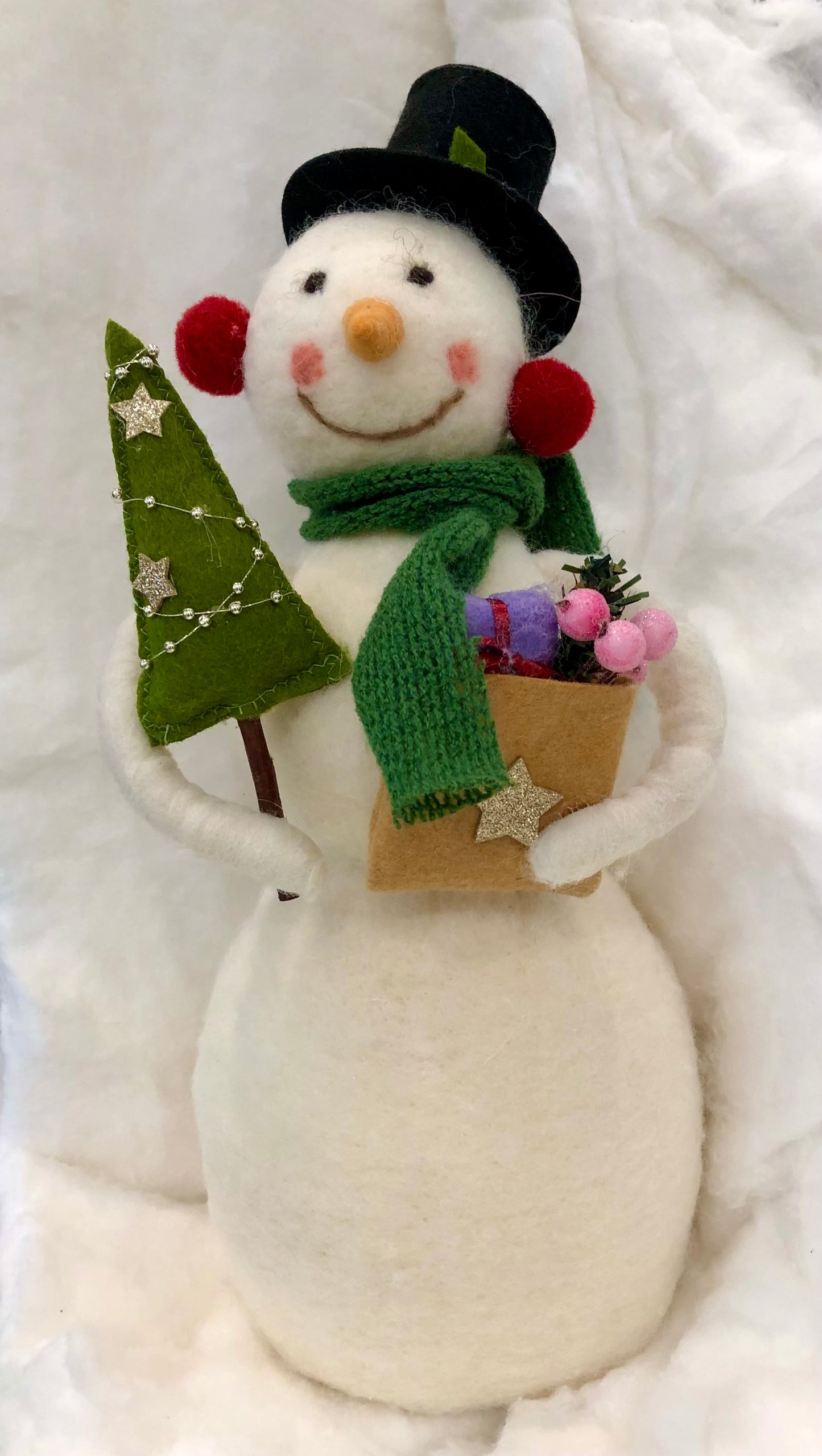 Felt Snowman with Top Hat and Ear Muffs; 14" high