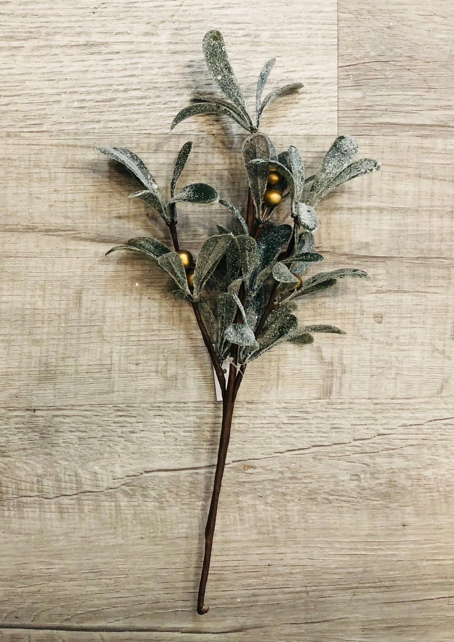 Frosted Faux Mistletoe Branch w/Gold Berries