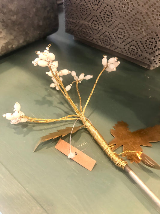 Beaded White Flower on Stake