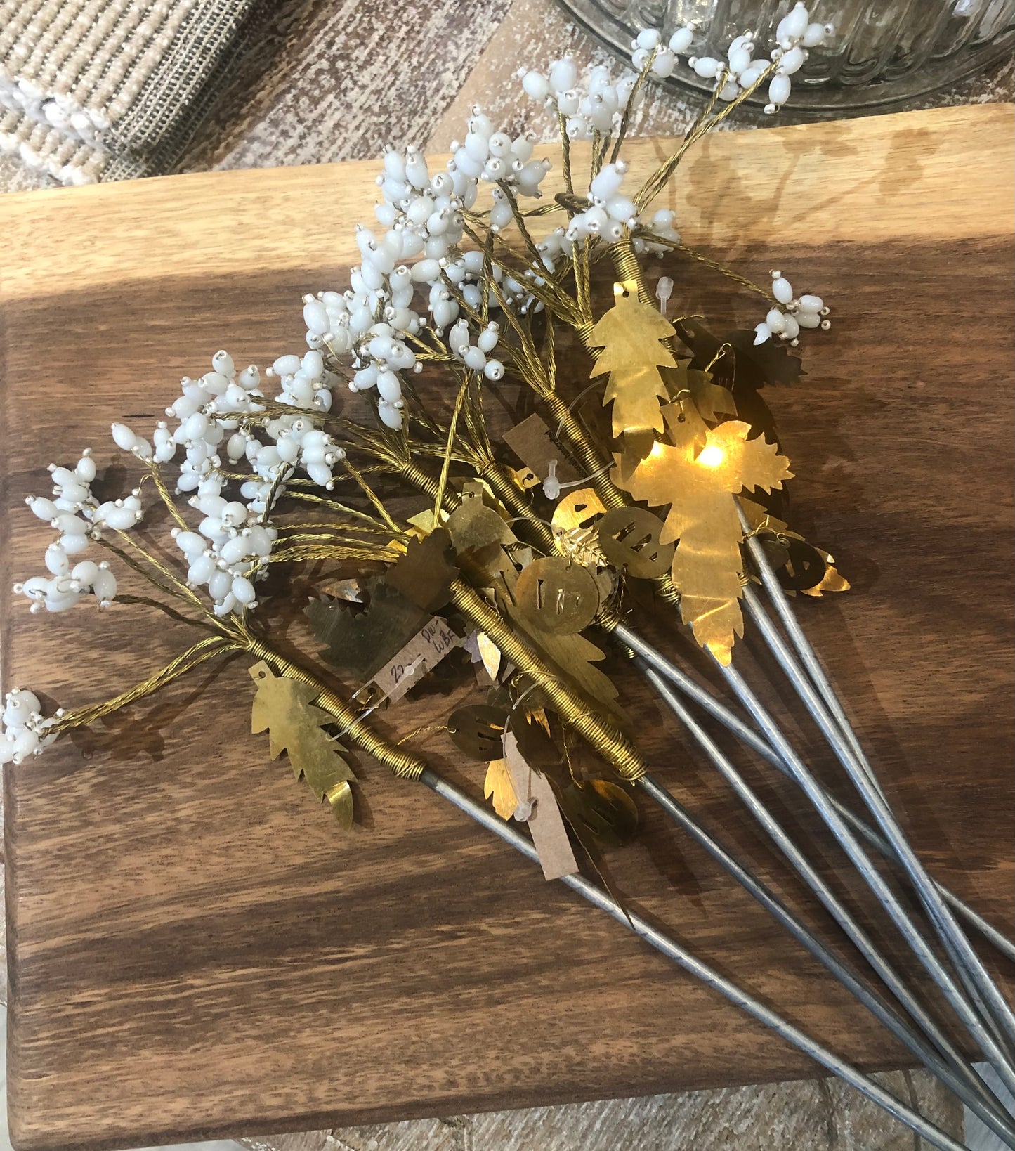 Beaded White Flower on Stake