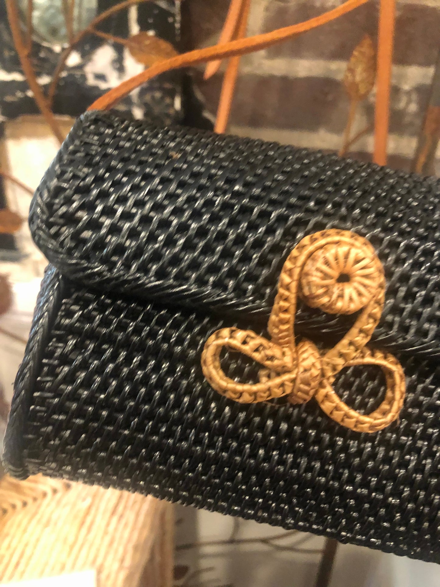 Black Rattan Crossbody Bag