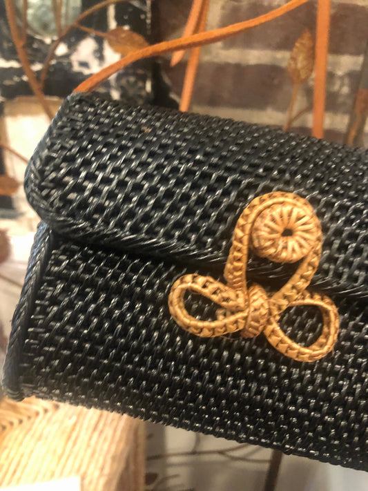 Black Rattan Crossbody Bag