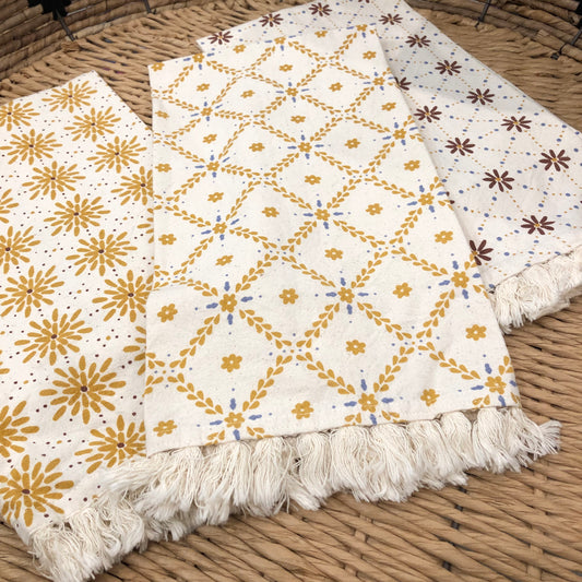 Fringed Floral Tea Towel