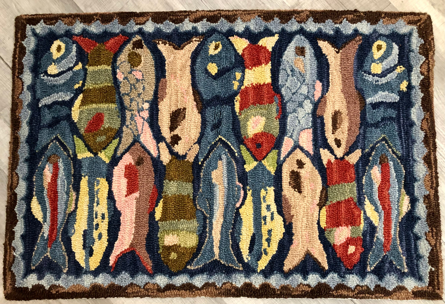 Swimming Fish Hooked Wool Rug