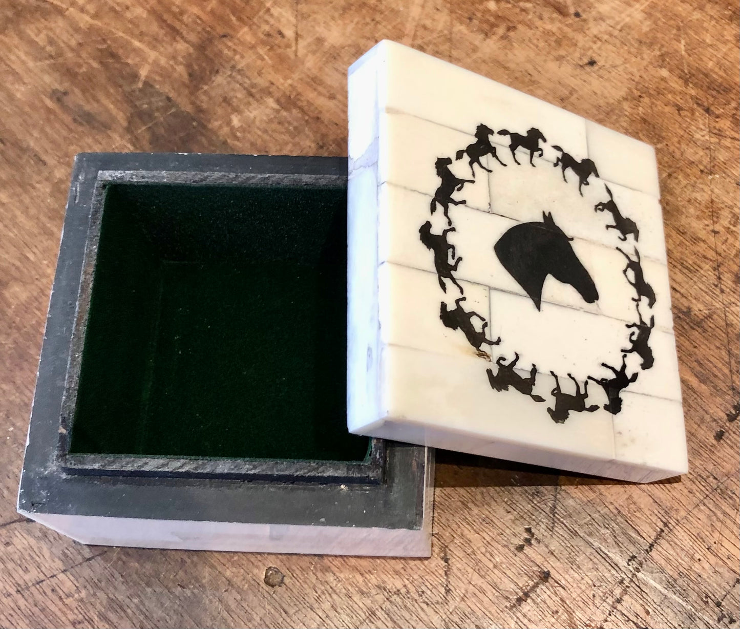 Horses in the Round Scrimshaw Bone Box