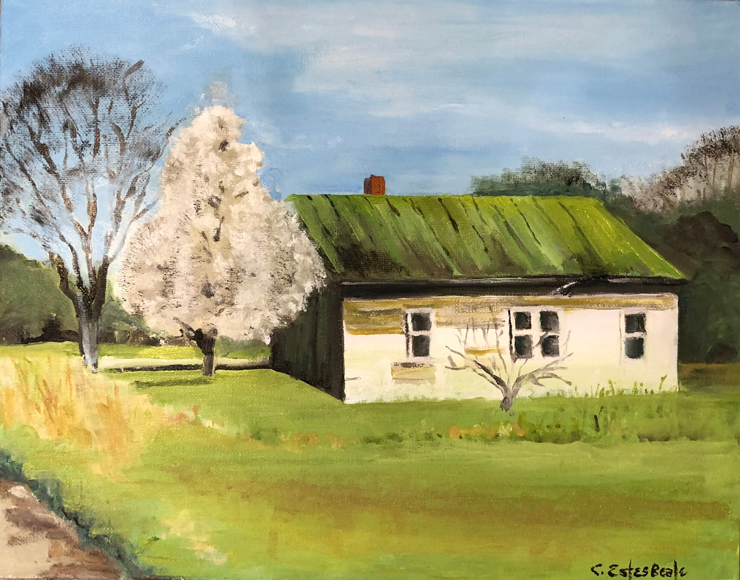 "House With Green Roof" Oil Painting by Connie Estes Beale