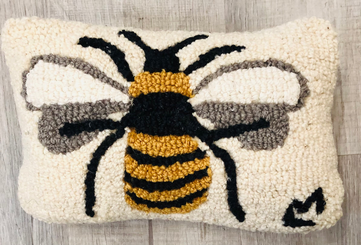 Lone Bee Pillow, Hand-hooked Wool