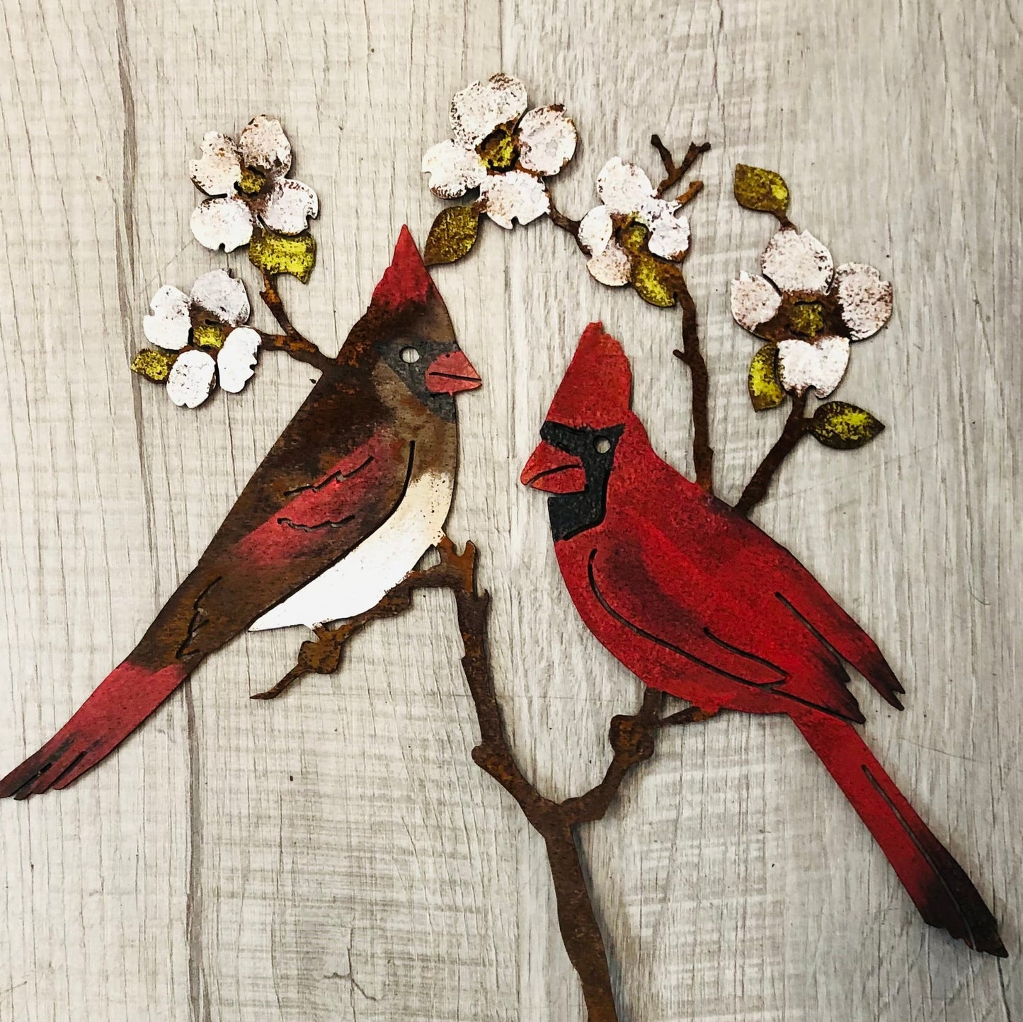 Cardinals on Dogwood Metal Stake