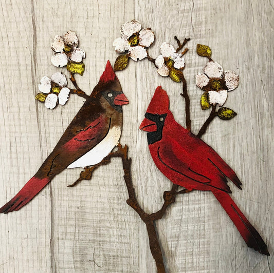 Cardinals on Dogwood Metal Stake