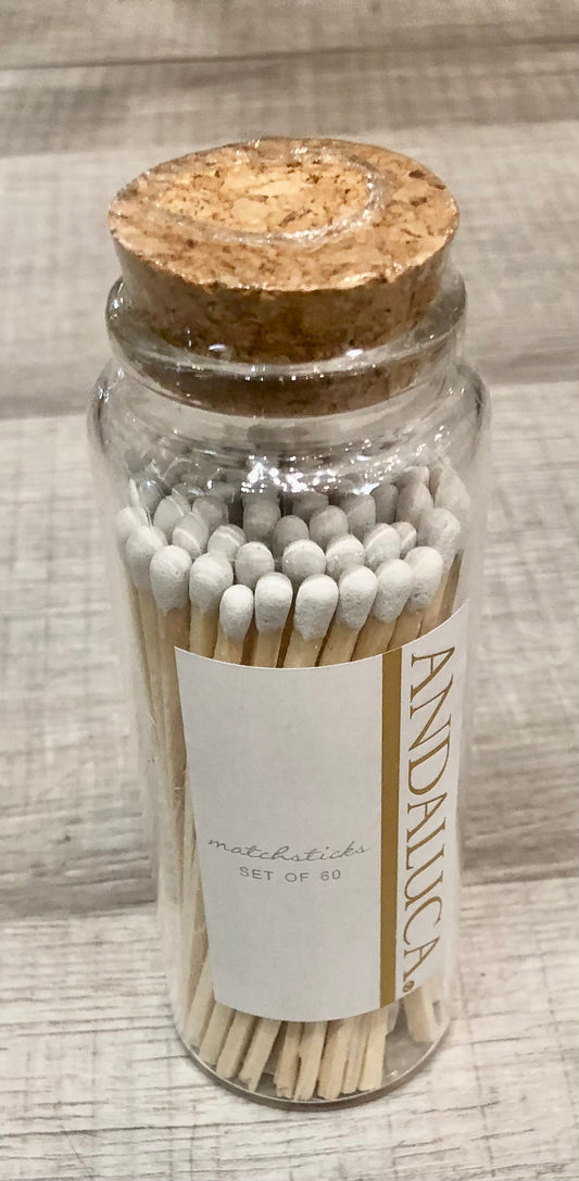 Glass Jar of 60 White Tipped Wooden Matches