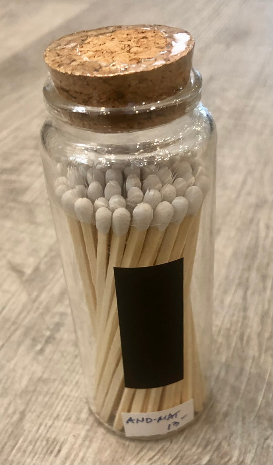 Glass Jar of 60 White Tipped Wooden Matches