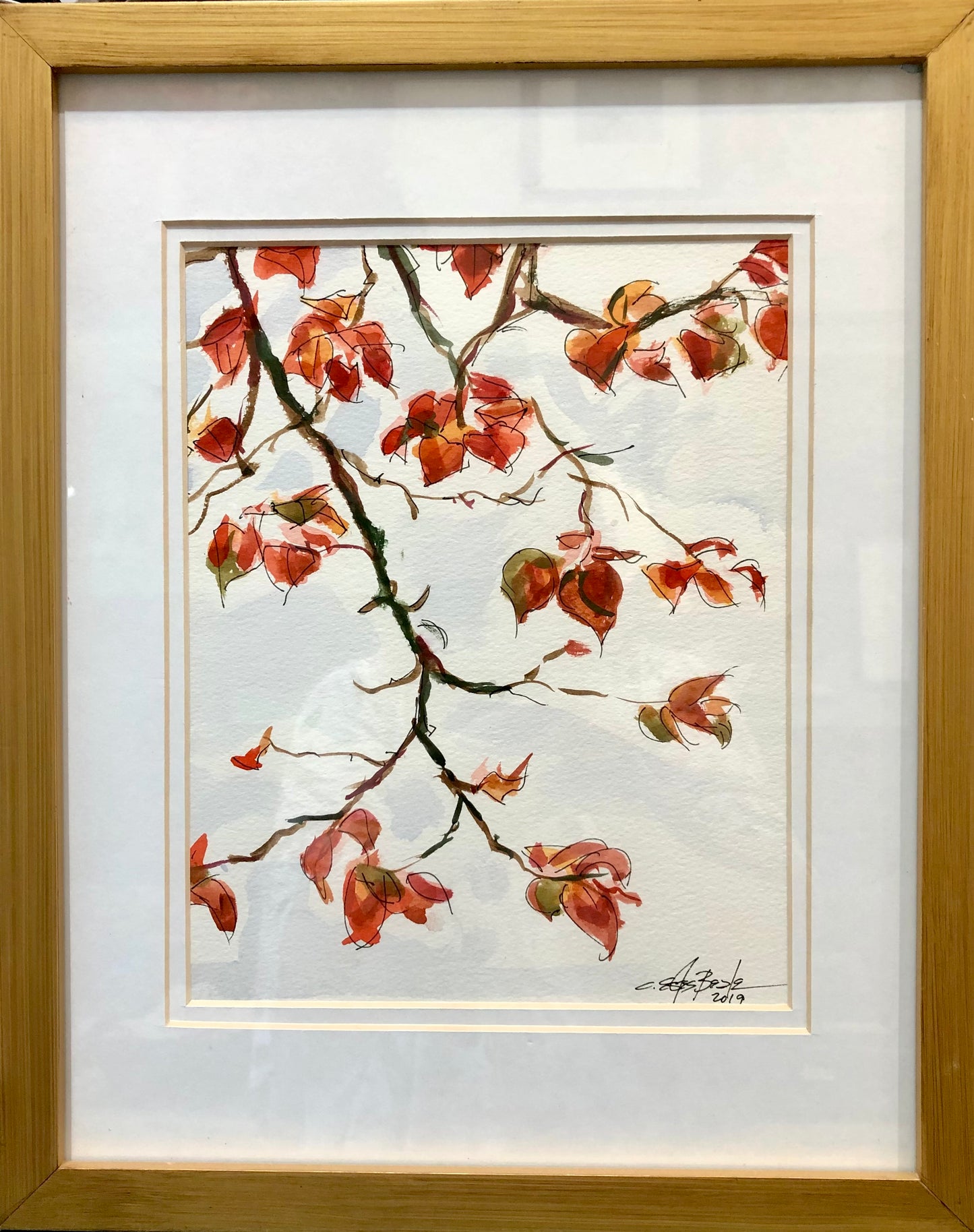 "Leaves" Watercolor Painting by Connie Estes Beale, Framed