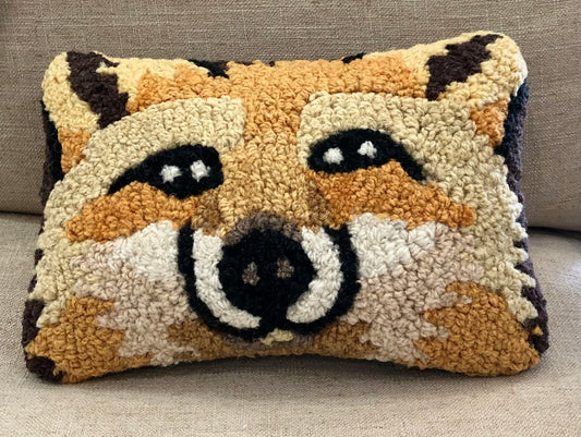 Fox Face Pillow, Hand-hooked Wool