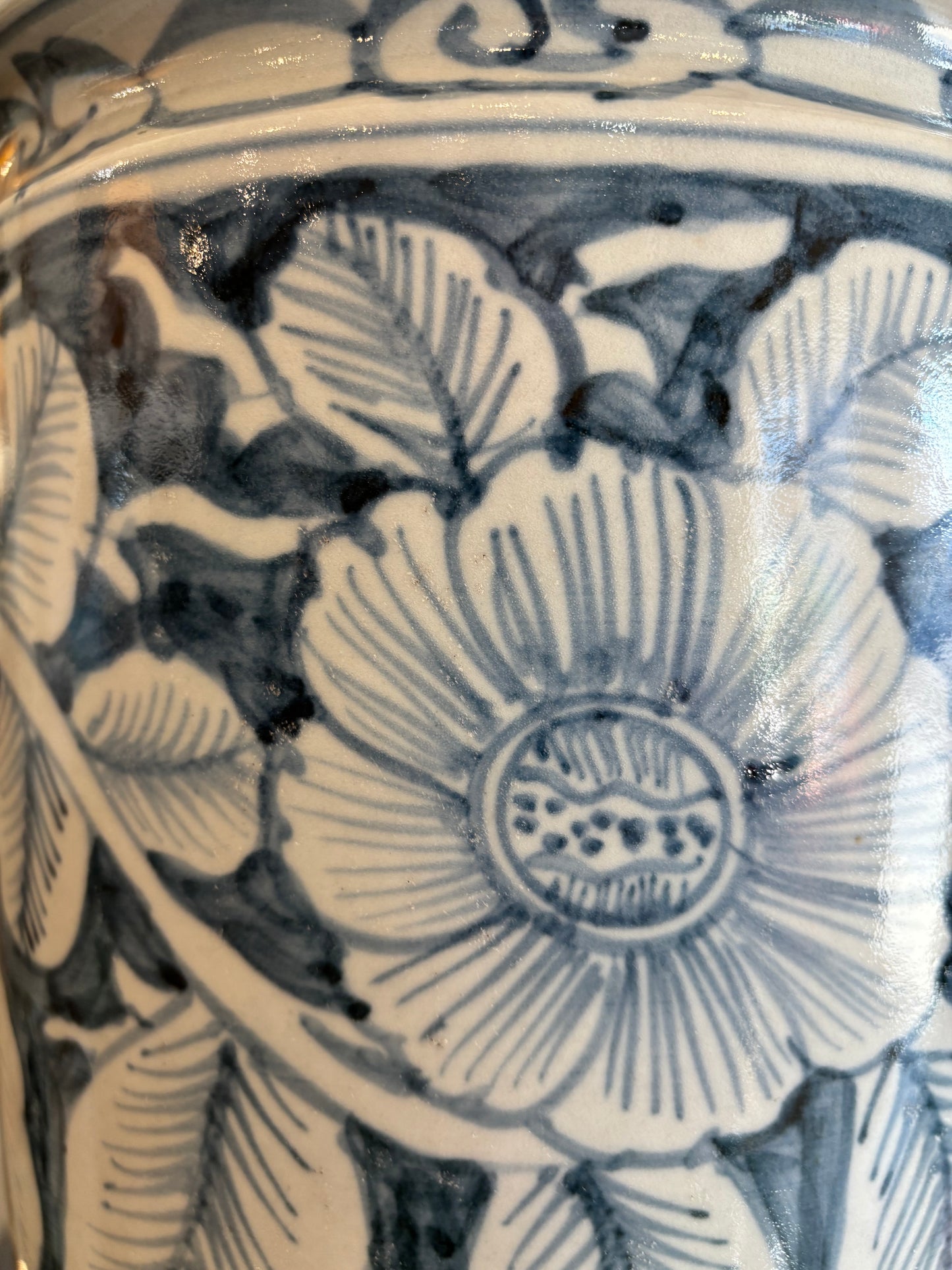 Cache Pot, Peony Blue & White w/Rolled Rim