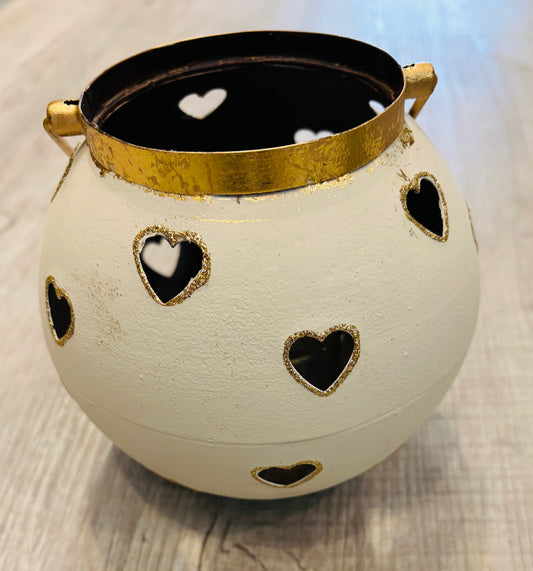 Metal Tealight Holder with Heart Motif, Large