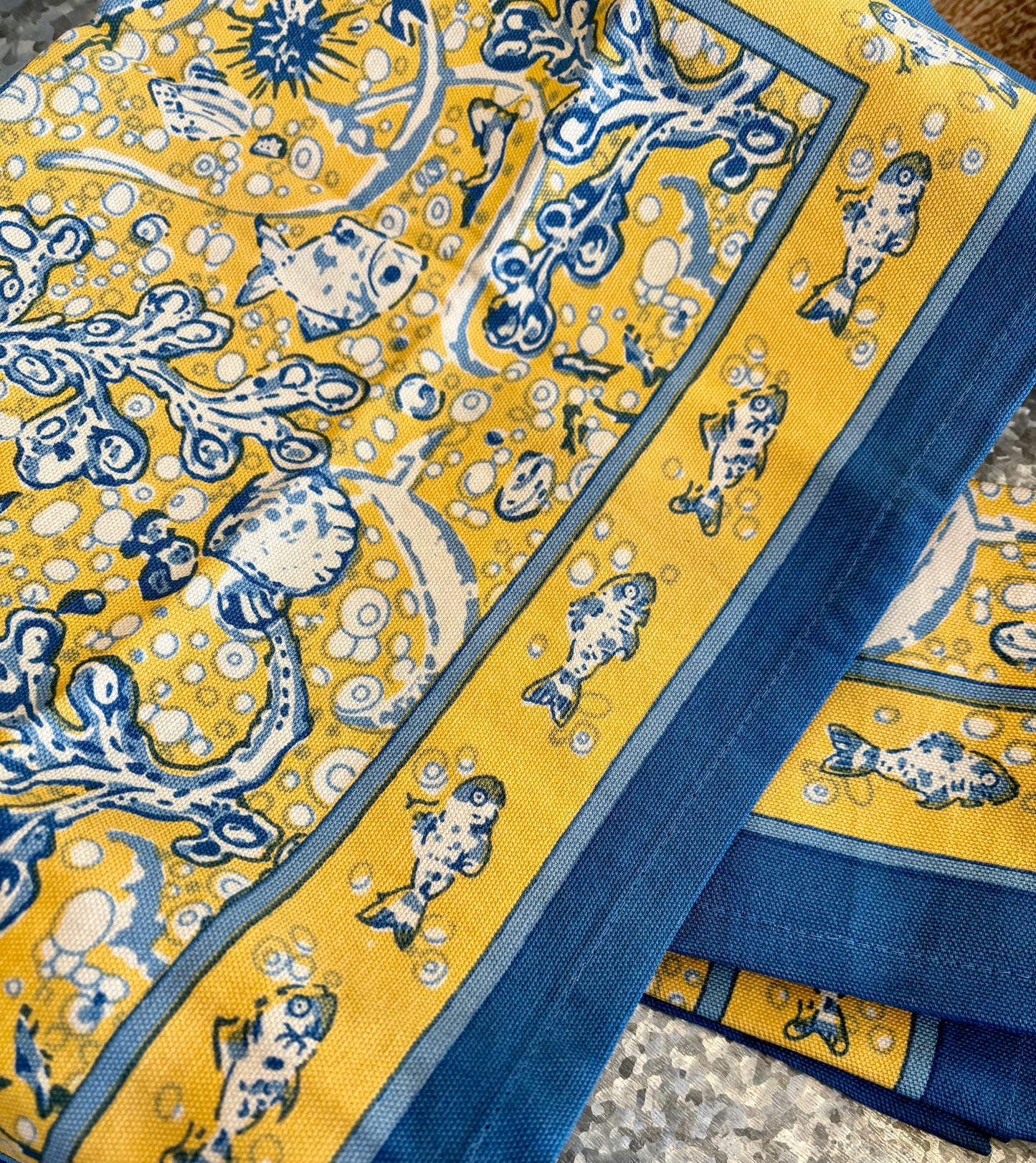 La Mer Blue and Yellow Tea Towel