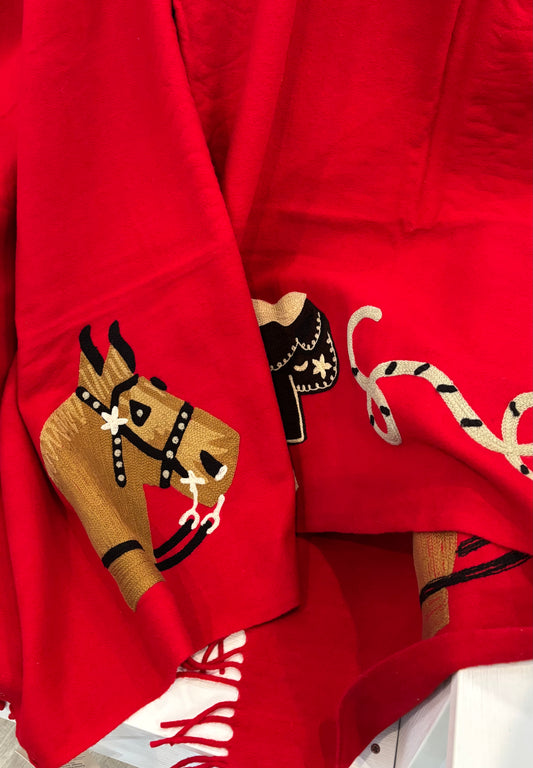 Western Embroidered Wool Blanket in Equestrian Motif