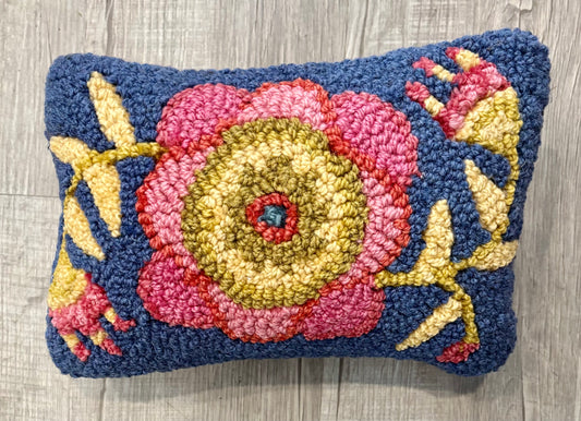 Spring Flower Pillow, Hand-hooked Wool