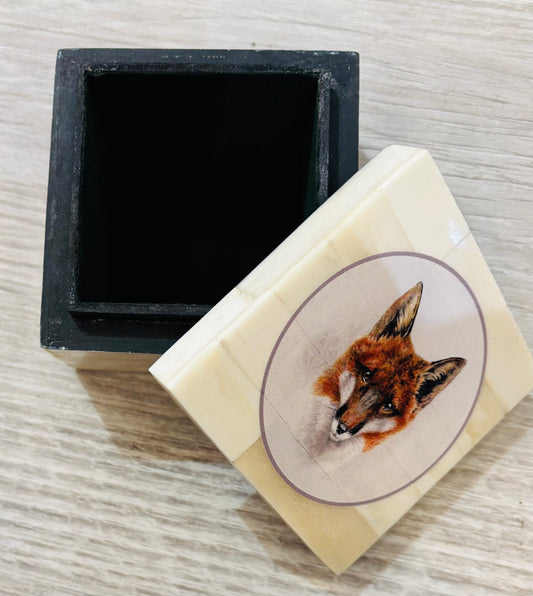 Fox Scrimshaw Bone Box