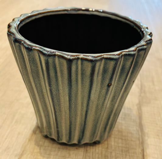 Blue-green Pot with Ribbed Design, Footed