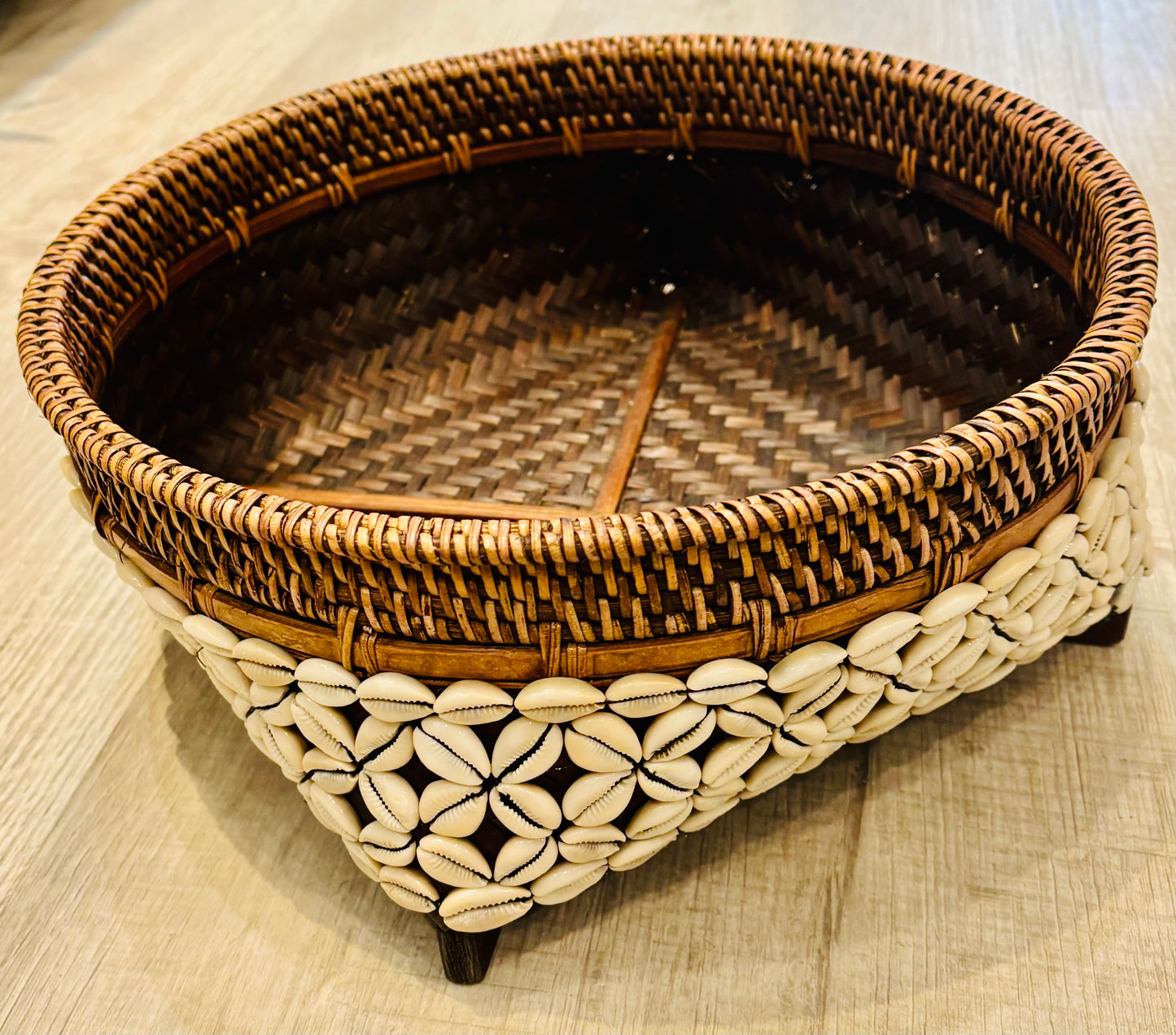 Rattan Cowrie Basket, Large