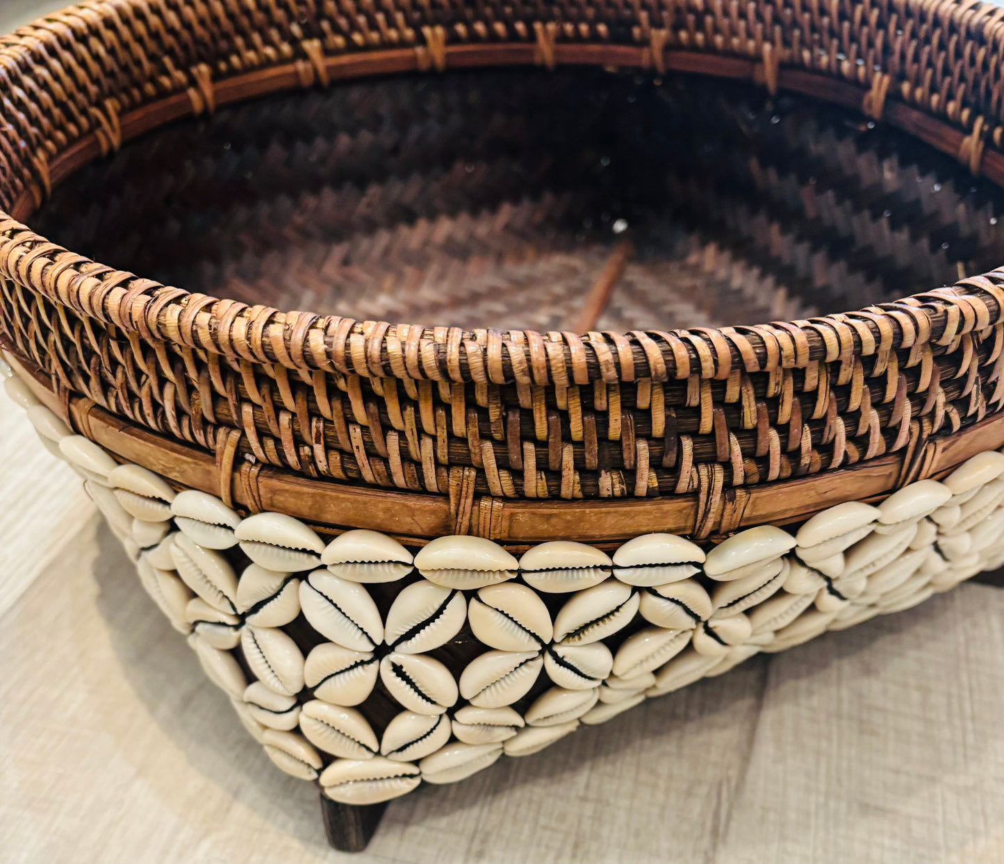 Rattan Cowrie Basket, Large