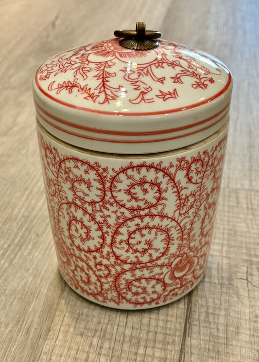 Red and White Scrolling Peony Storage Jar