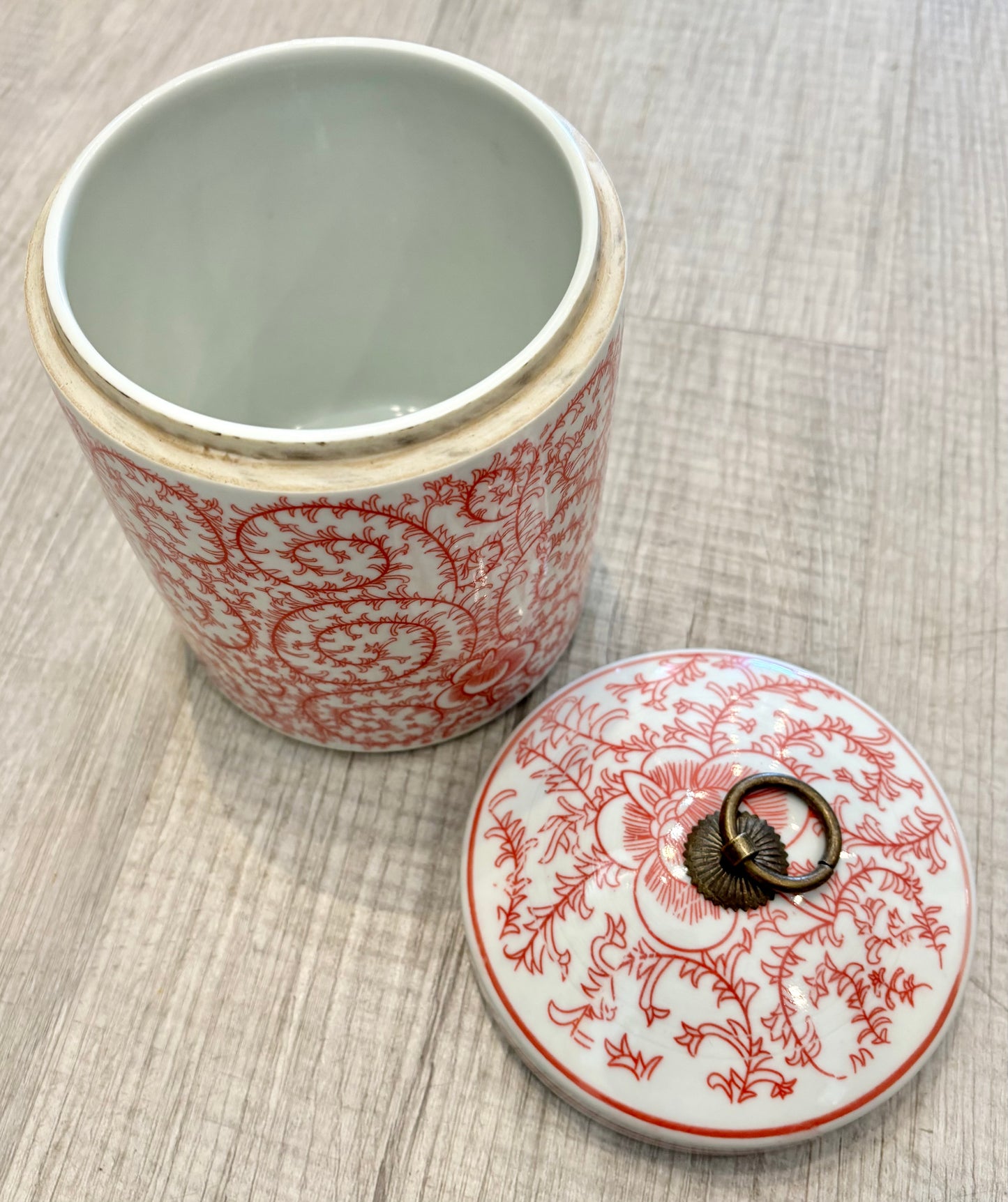 Red and White Scrolling Peony Storage Jar