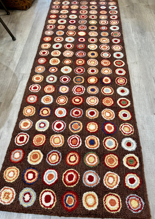 Penny Bullseye Runner, Hand-hooked Wool