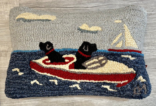 Floating Labs Pillow, Hand-hooked Wool