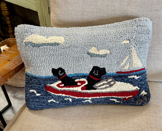 Floating Labs Pillow, Hand-hooked Wool