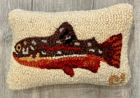 Maple Trout Fish Pillow, Hand-hooked Wool