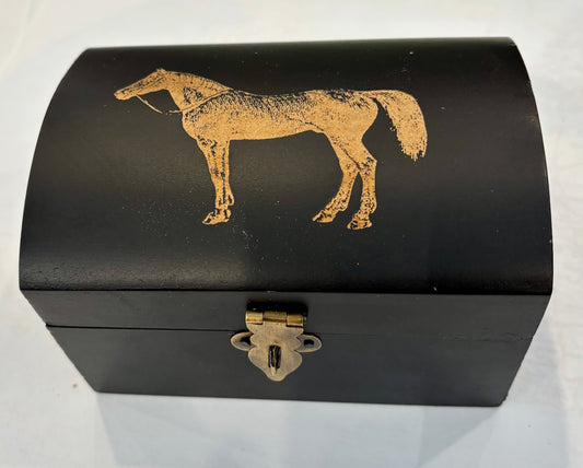 Antiqued Wood Box with Standing Horse