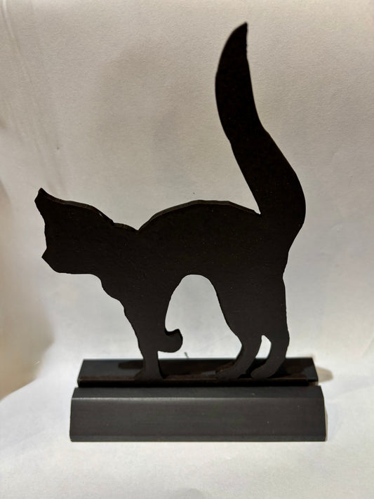 Standing Wooden Black Cat