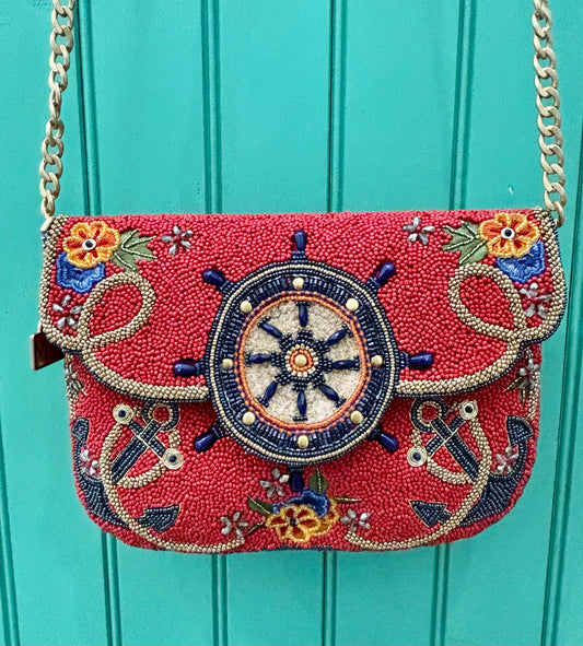 "Captain's Helm" Beaded Crossbody Clutch Handbag