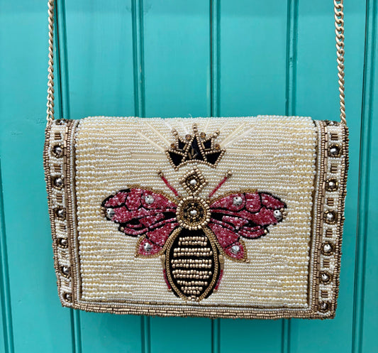 "Buzzed Bee" Beaded Crossbody Clutch Handbag