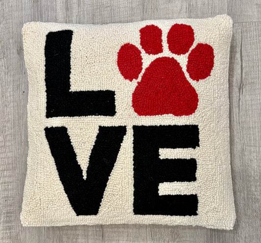 "Love Paw Print" Hooked Pillow