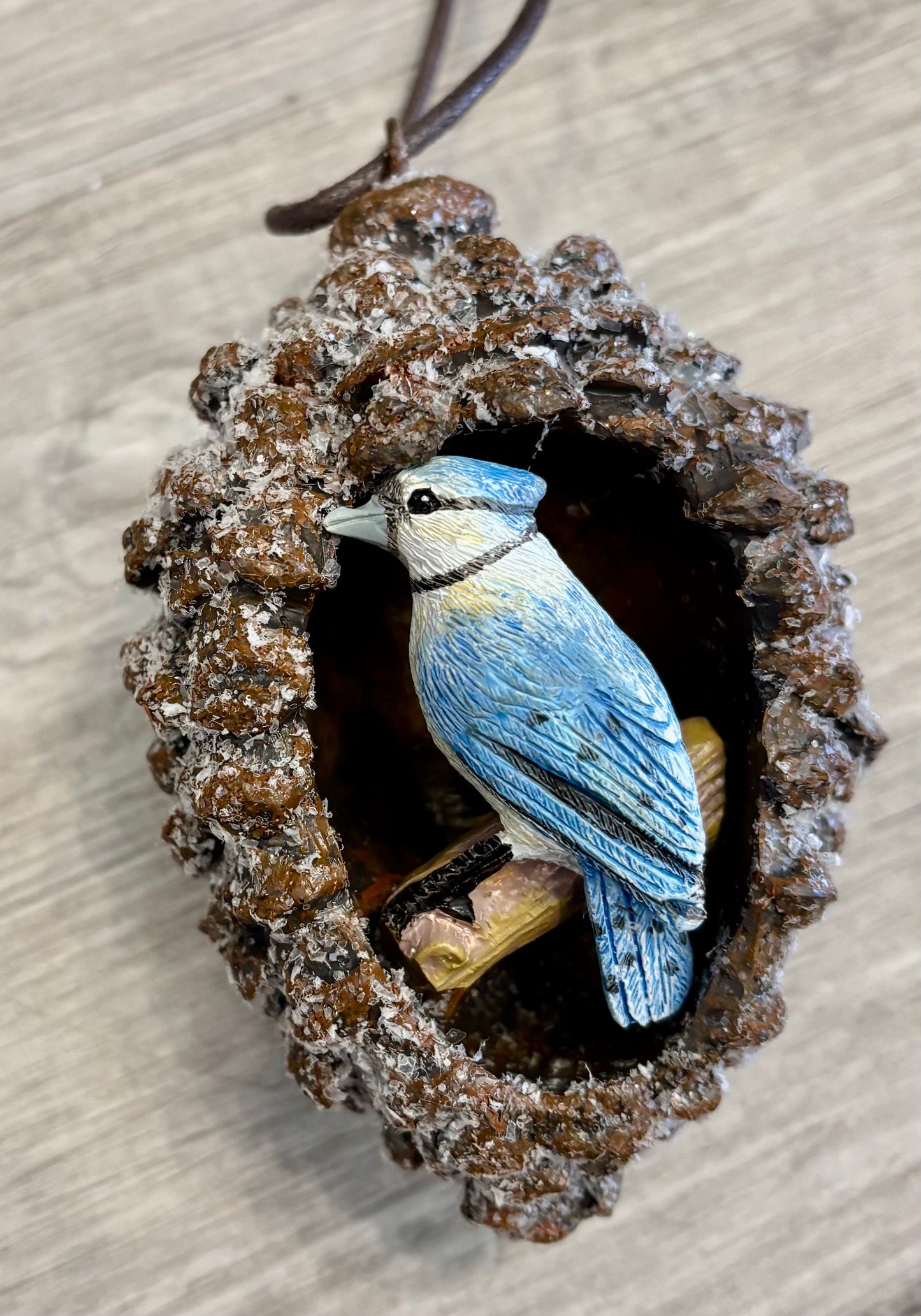 Blue Jay in Pinecone Ornament