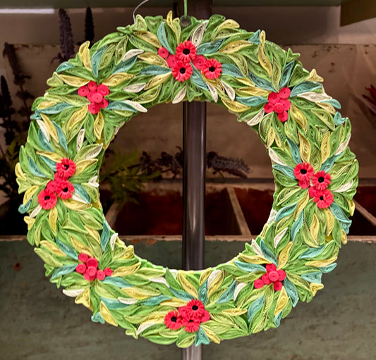 Quilled Paper Holly Wreath